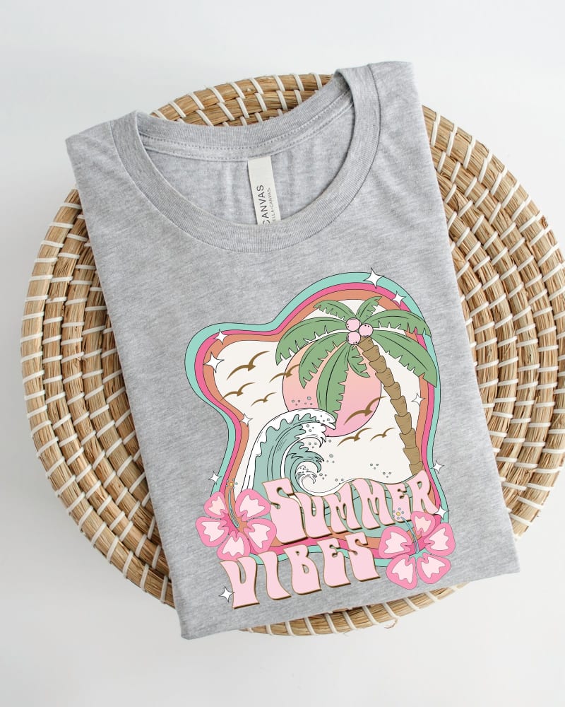 Front of a size XL Summer Vibes Flowers in Heather Grey by Simply Sage Market. | dia_product_style_image_id:281594